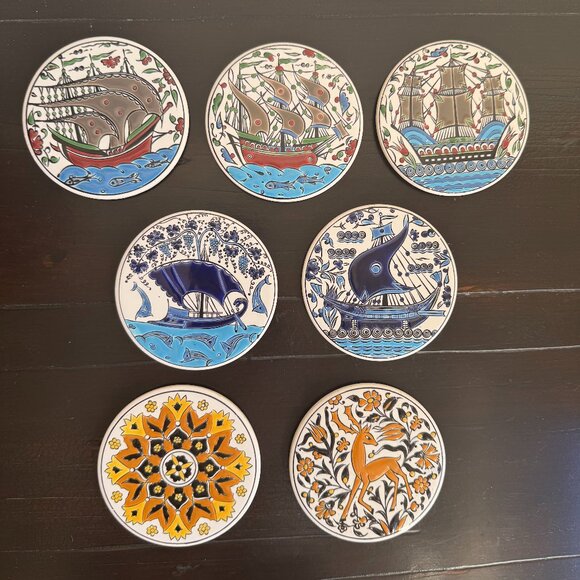 Nassos Ceramic Tile Coasters, Set of 7 - Picture 1 of 12